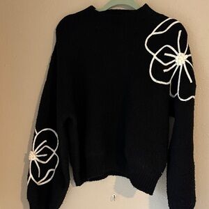 Gilli Black Sweater with White Floral Design